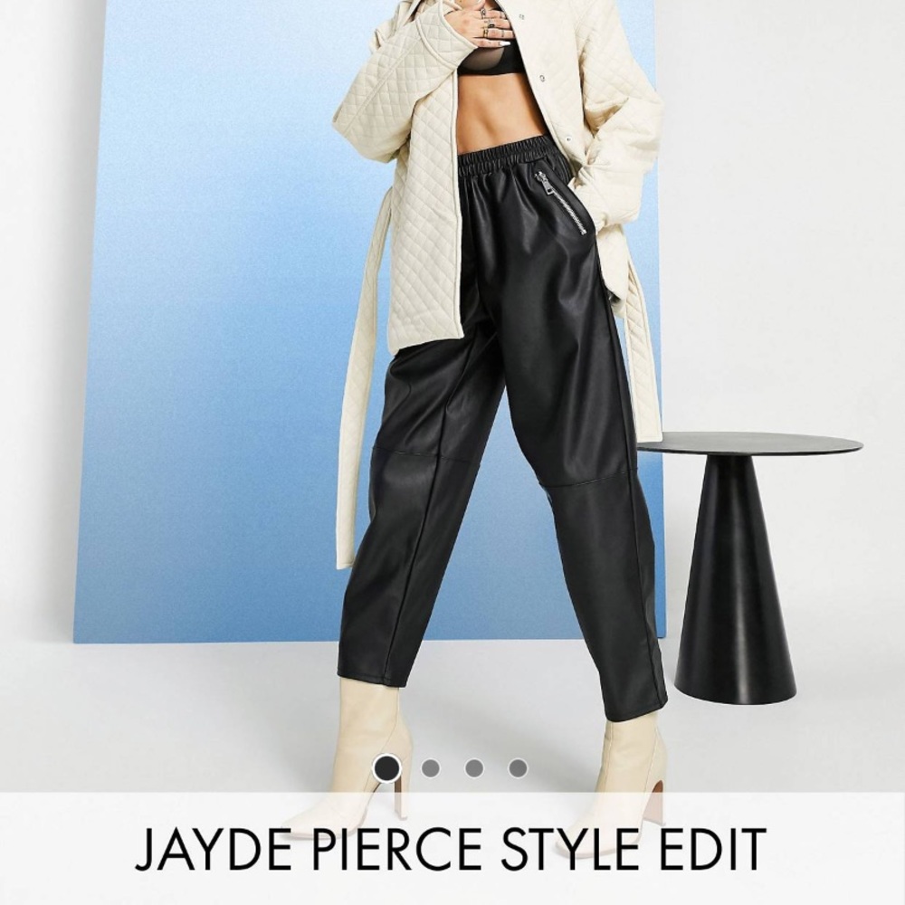 Tapered leather pants (black)